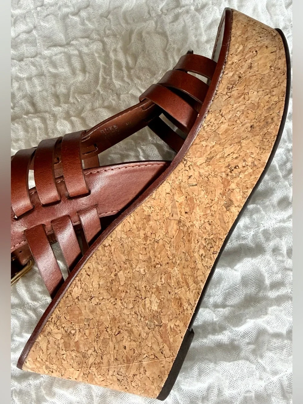 Tory Burch Leather Ace Cork Wedge Sandal Size 8